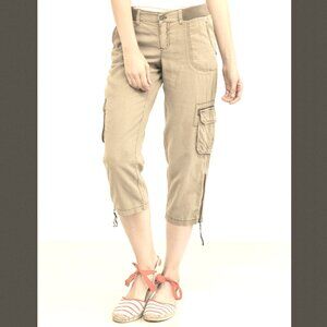 Anthropologie Marrakech Julia Tencel Linen Cargo Capri Pants in Sandy Sz 27 NWOT